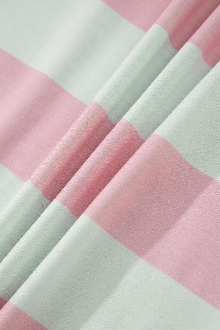 Pink Stripe Exposed Seam Ribbed Patchwork Oversized Tee