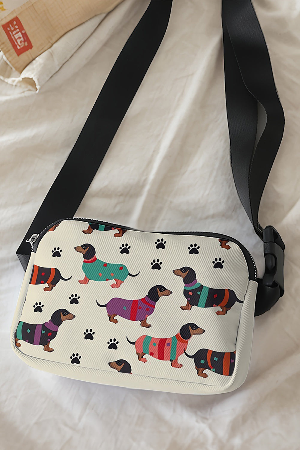 Dachshund Walking Footprint Crossbody Bag