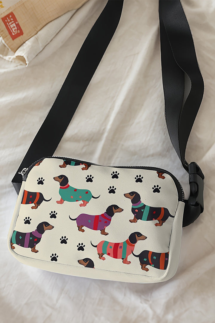 Dachshund Walking Footprint Crossbody Bag