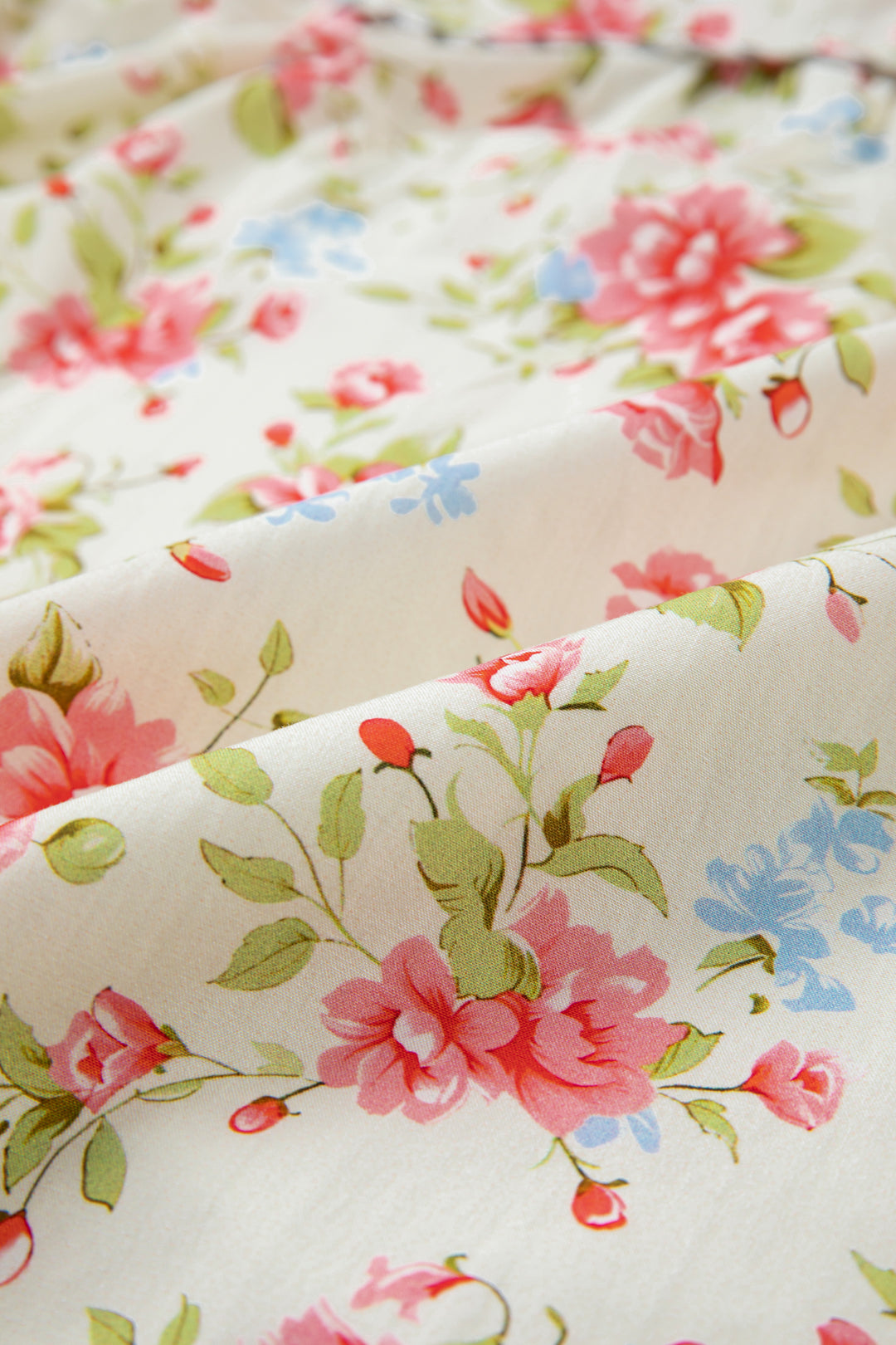 Apricot Striped Edge 3/4 Puff Sleeve Floral Dress
