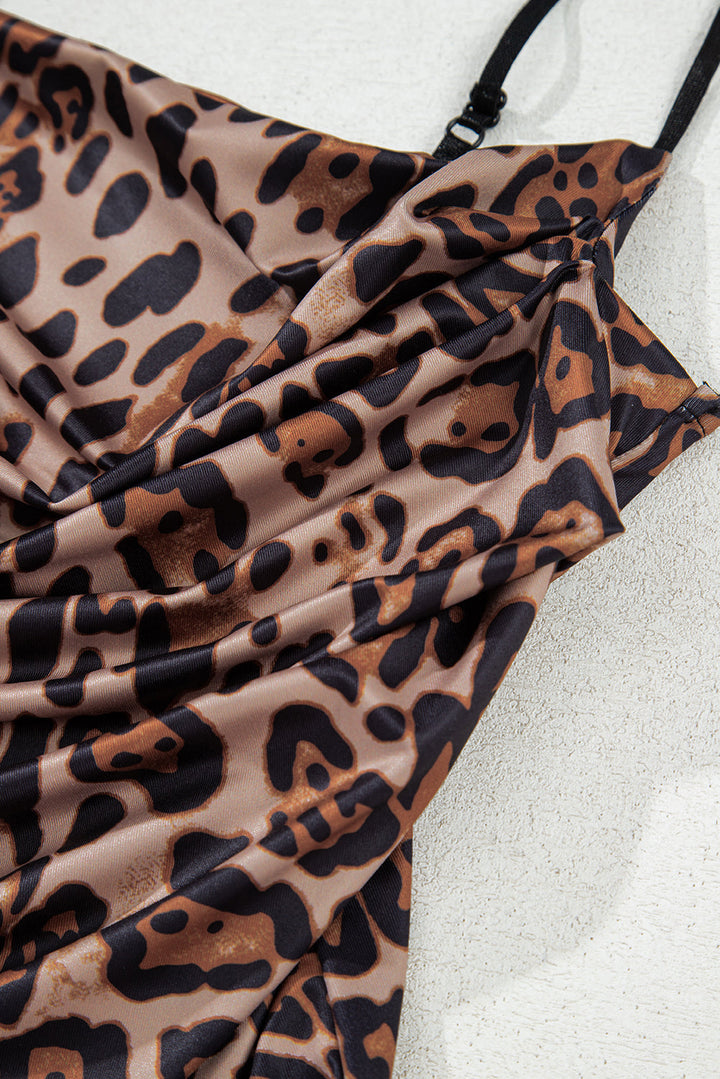 Spaghetti Straps Ruched Leopard Bodysuit