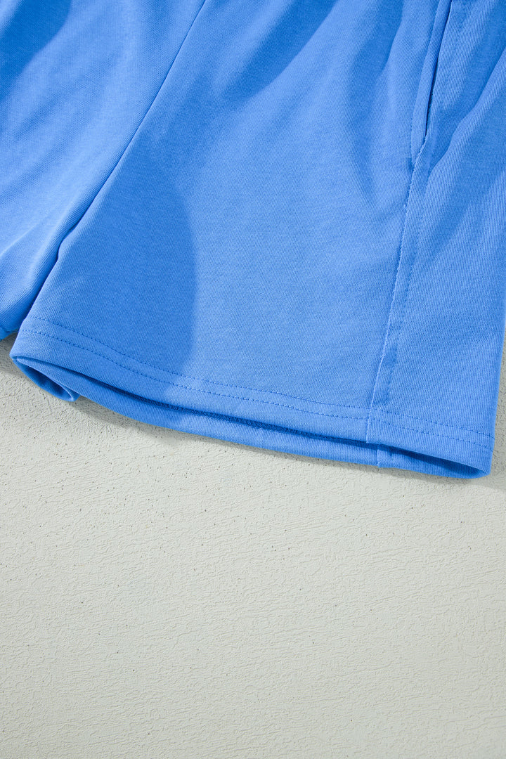 Sky Blue Slim Tank Top Elastic High Waist Shorts 2pcs Outfit