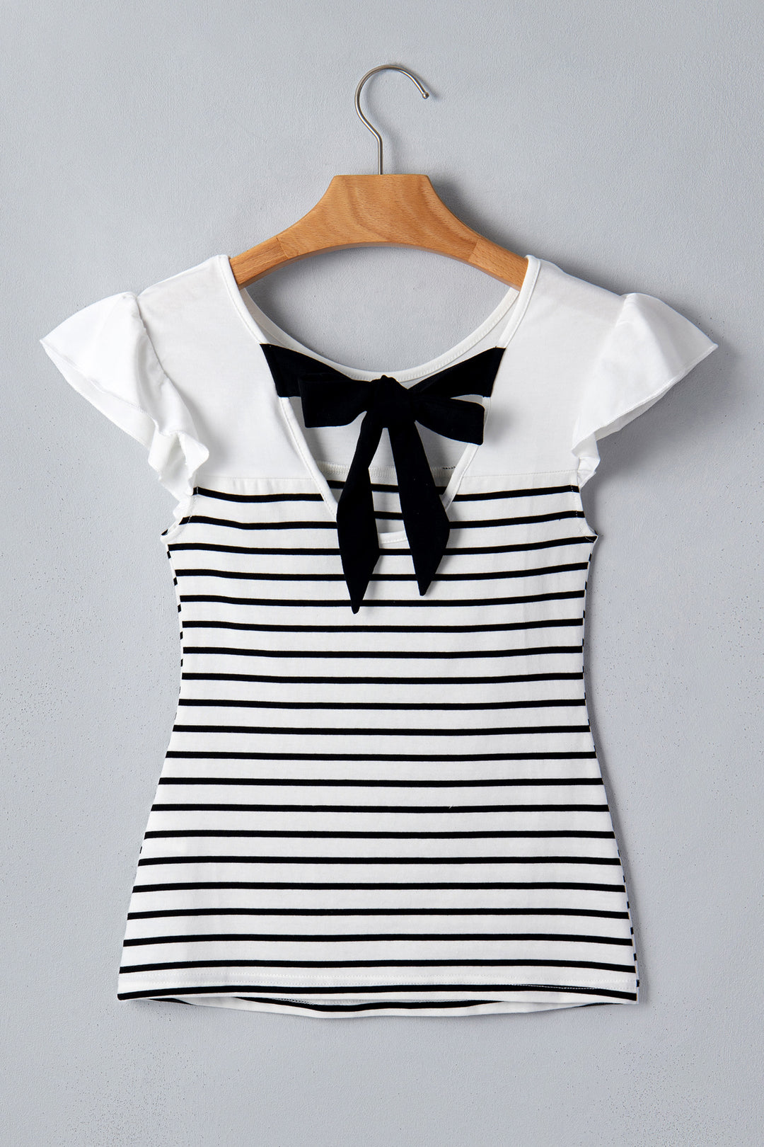 White Stripe Contrast Knot Back Ruffle Trim Tank Top