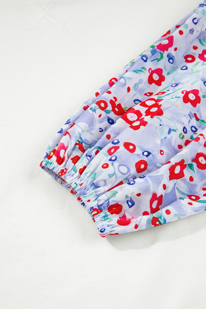 Floral Ruffled Balloon Sleeve Patchwork Loose Blouse