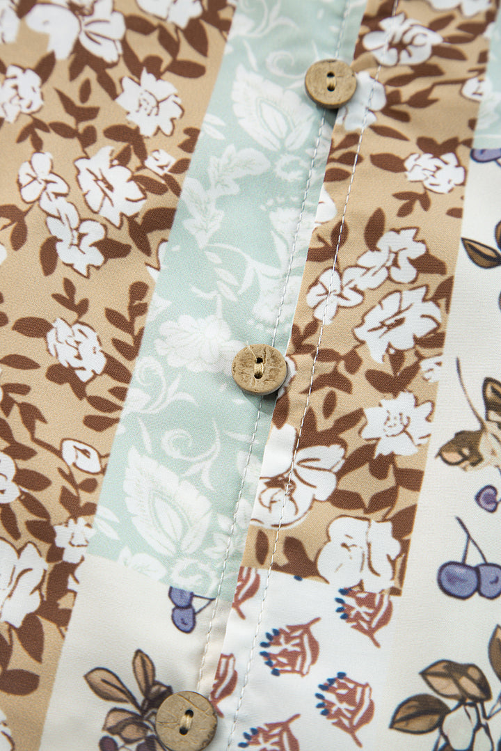 Floral Patchwork Print Long Puff Sleeve Shirt