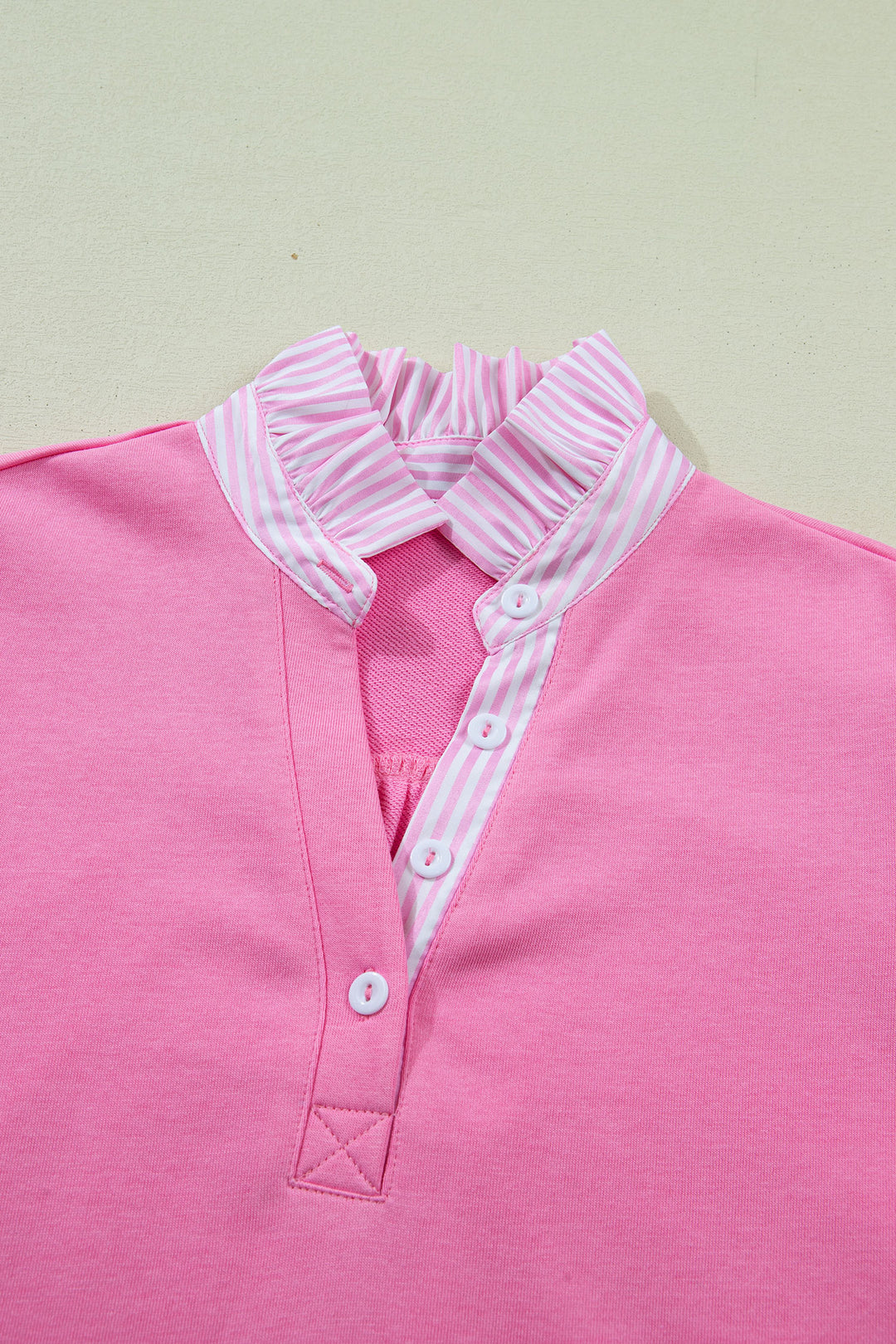 Sachet Pink Striped Frilled Collar Short Sleeve Blouse