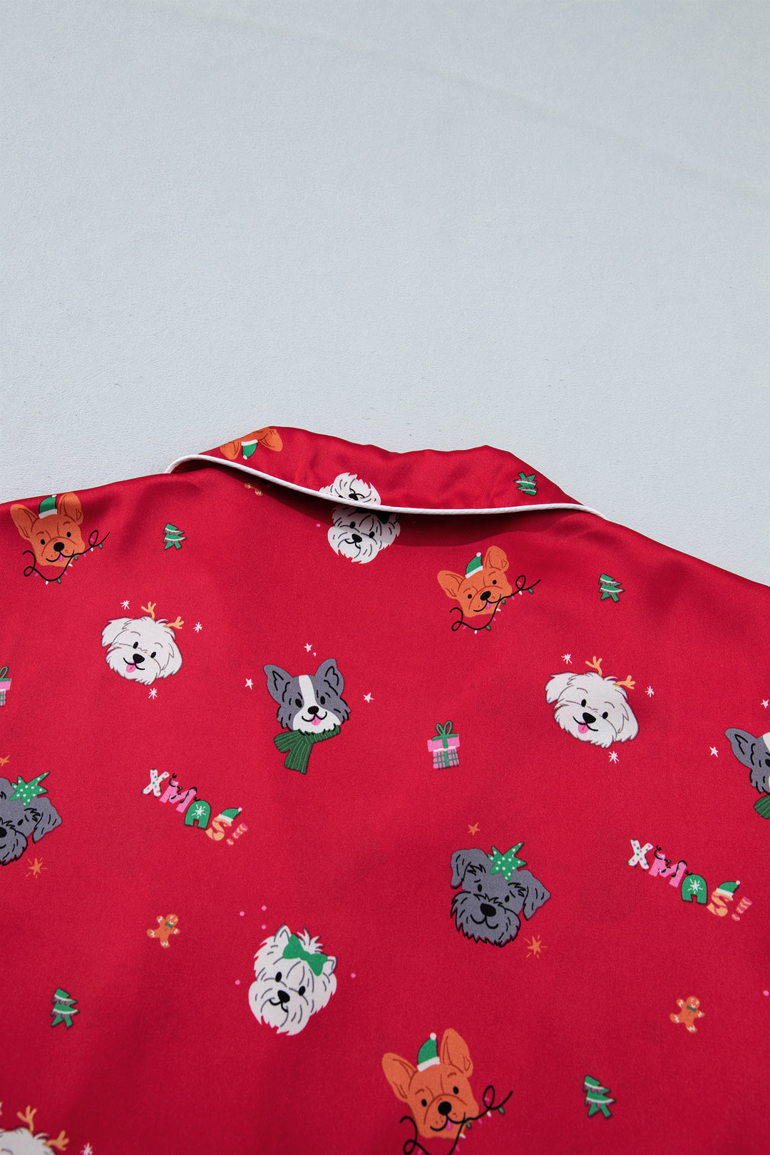 Racing Red Festive Dog Print Short Sleeve Two Piece Lounge Set