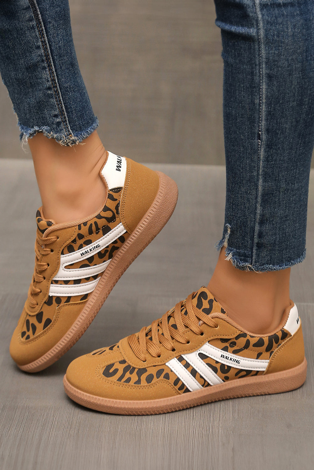 PU Leather Leopard Patchwork Contrast Detail Lace-up Shoes