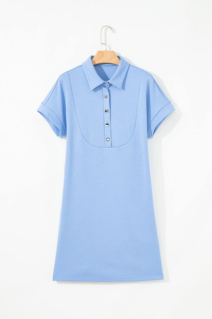 Myosotis Solid Color Textured Short Sleeve A Line Mini Dress