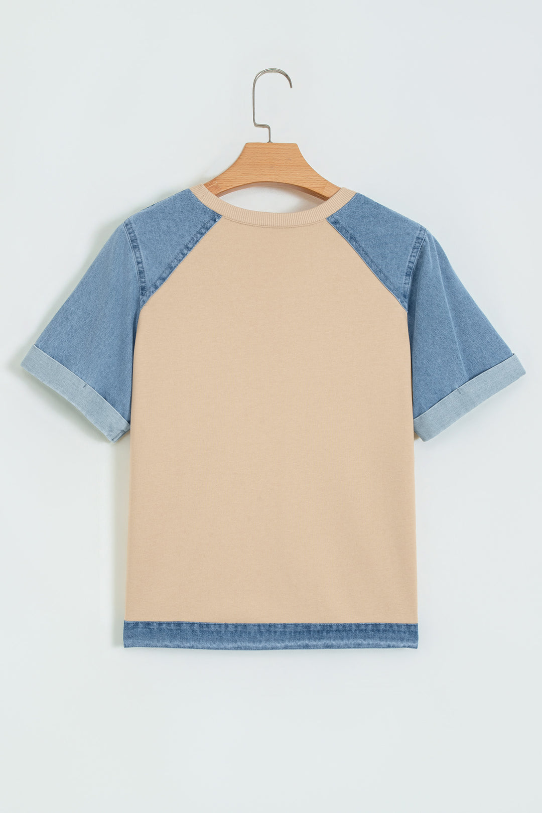 Parchment Denim Color Block Patchwork Round Neck Tee