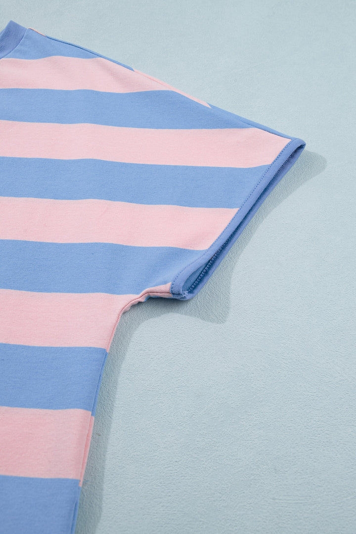 Pink Stripe Dolman Tee Drawstring Skort Athletic 2pcs Set
