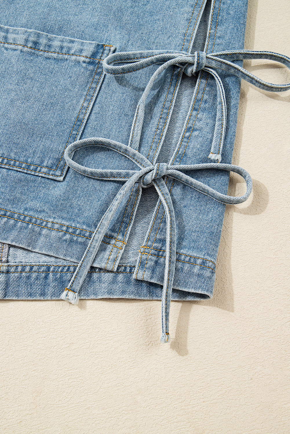 Multi Patched Pockets Side Tie up Boyfriend Style Denim Jacket