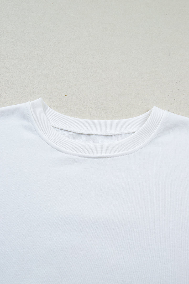 White Solid Color Dropped Shoulder Long Sleeve Top