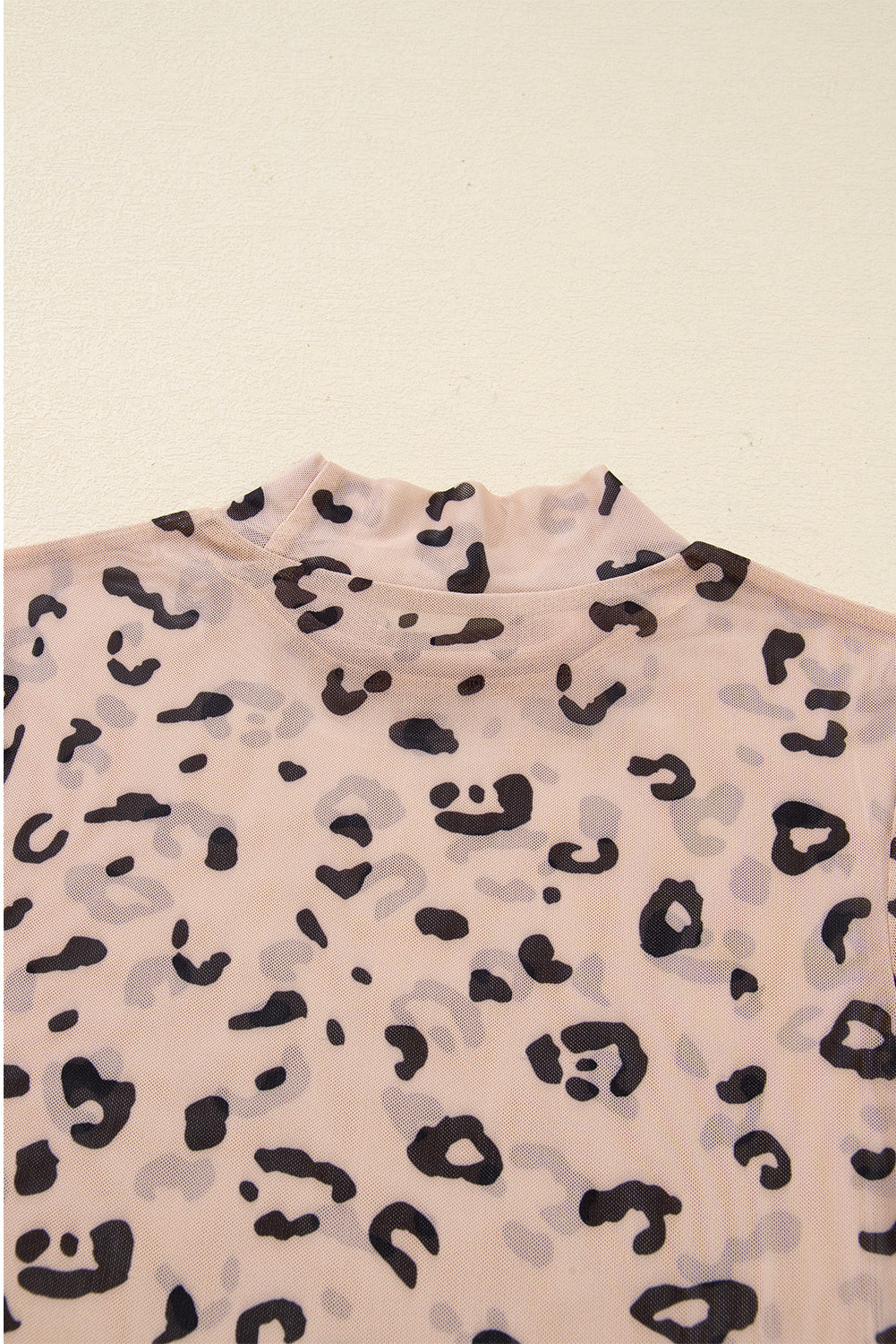 Mock Neck Sheer Mesh Leopard Long Sleeve Bodysuit