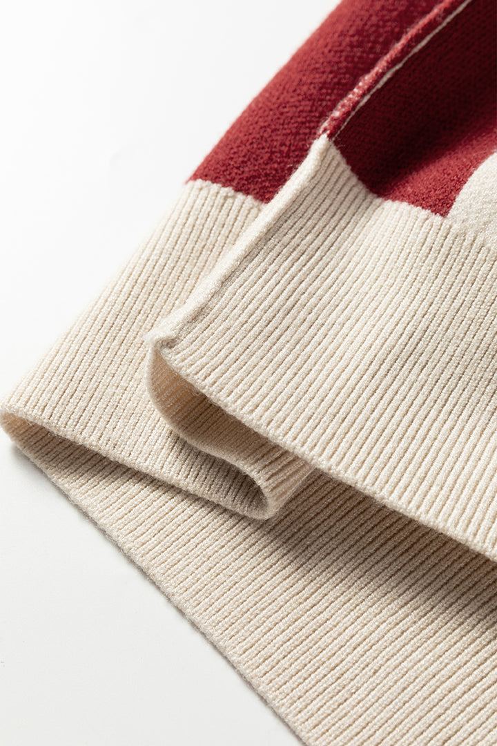 Red Dahlia Flower Plaid Henley Baggy Sweater