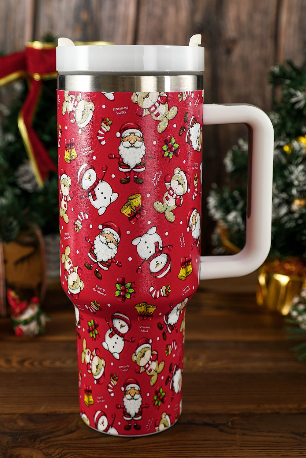 Gobelets en acier inoxydable avec poignée et imprimé de Noël, 1 134 ml