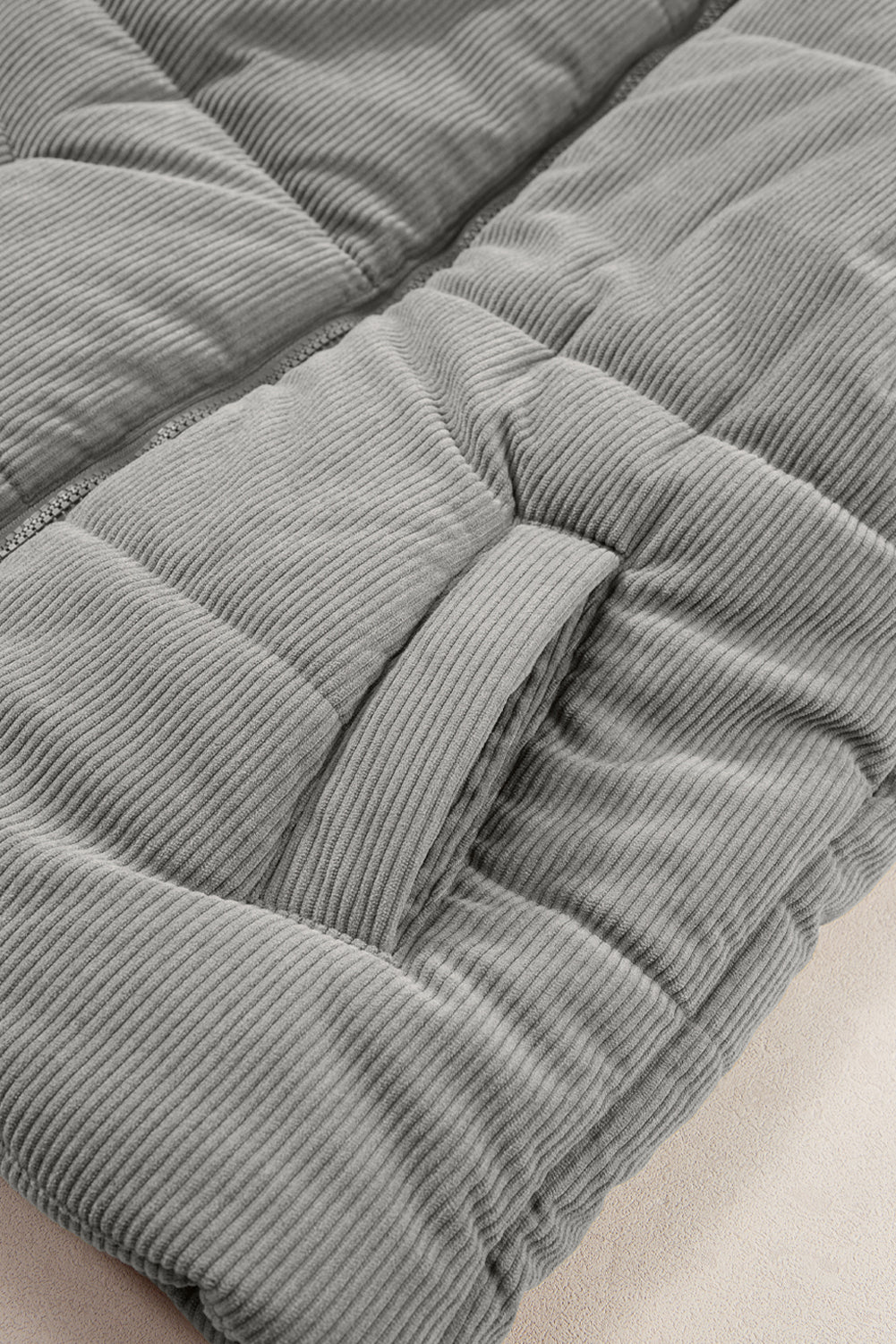 Gray Corduroy Stand Neck Zipped Puffer Vest