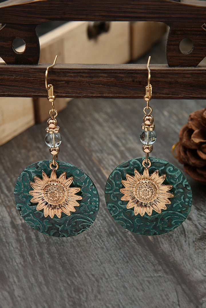 Boucles d'oreilles pendantes rétro en alliage avec disque de tournesol