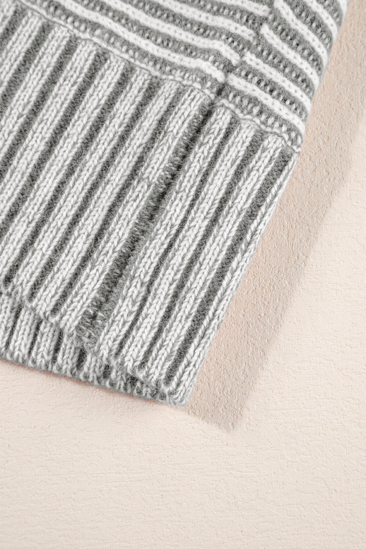 Striped Print Ribbed Knit Boat Neck Baggy Sweater