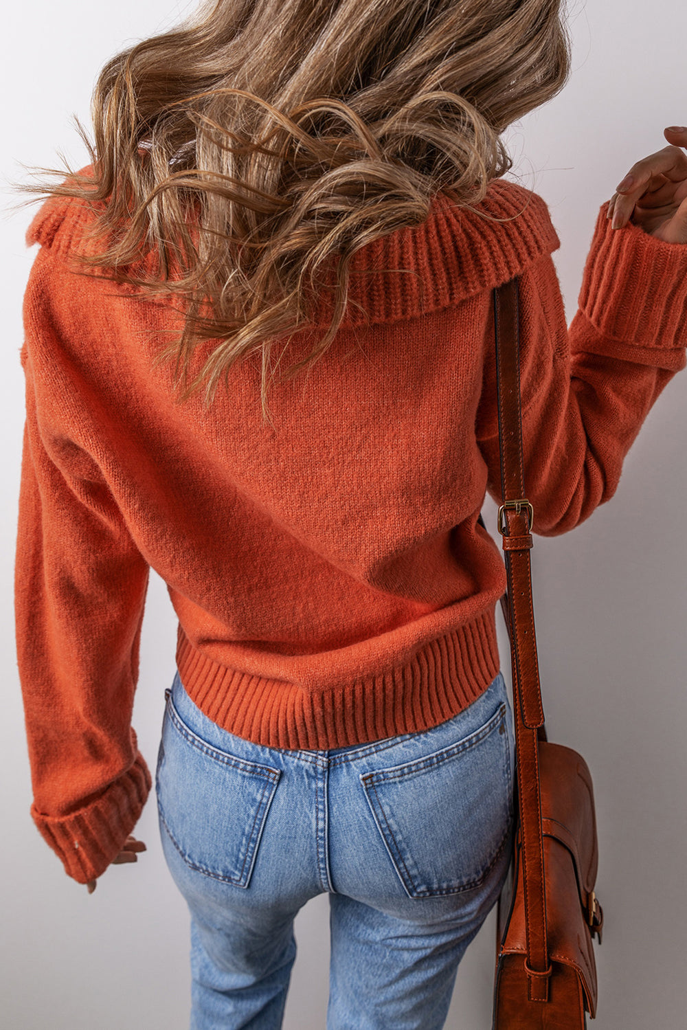 Collared V Neck Ribbed Edge Sexy Elegant Sweater