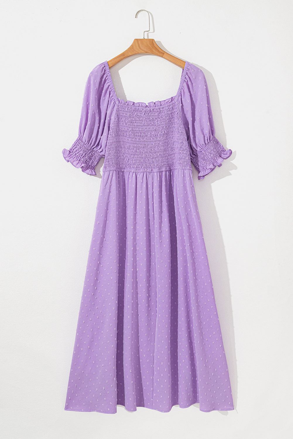 Wisteria Swiss Dot Smocked Frilled Neckline Plus Size Dress