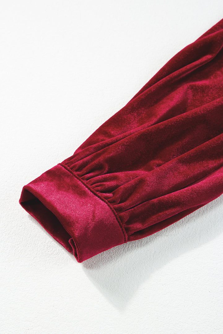 Dearlove Racing Red Velvet Buttoned Puff Sleeve V Neck Split Midi Dress