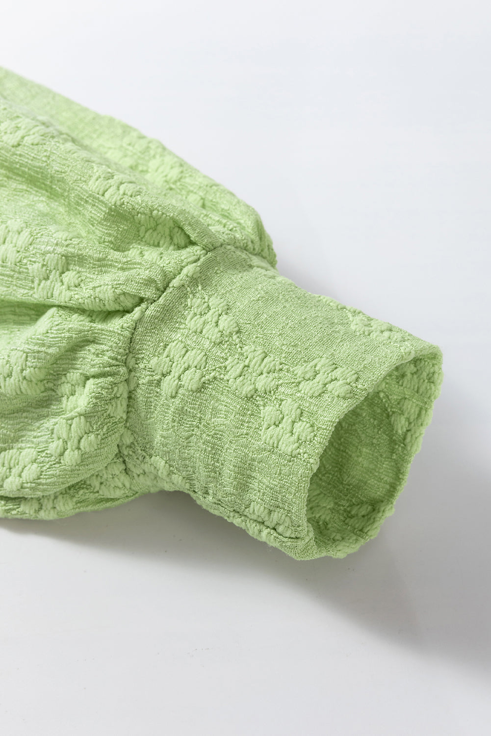 Light Green Solid Color Textured Side Split Crew Neck Top