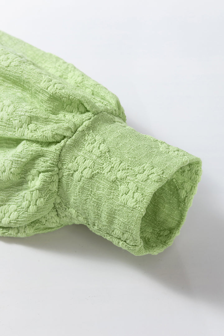 Light Green Solid Color Textured Side Split Crew Neck Top