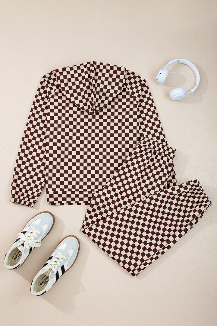 Black Athleisure Checkered 2pcs Pants Set