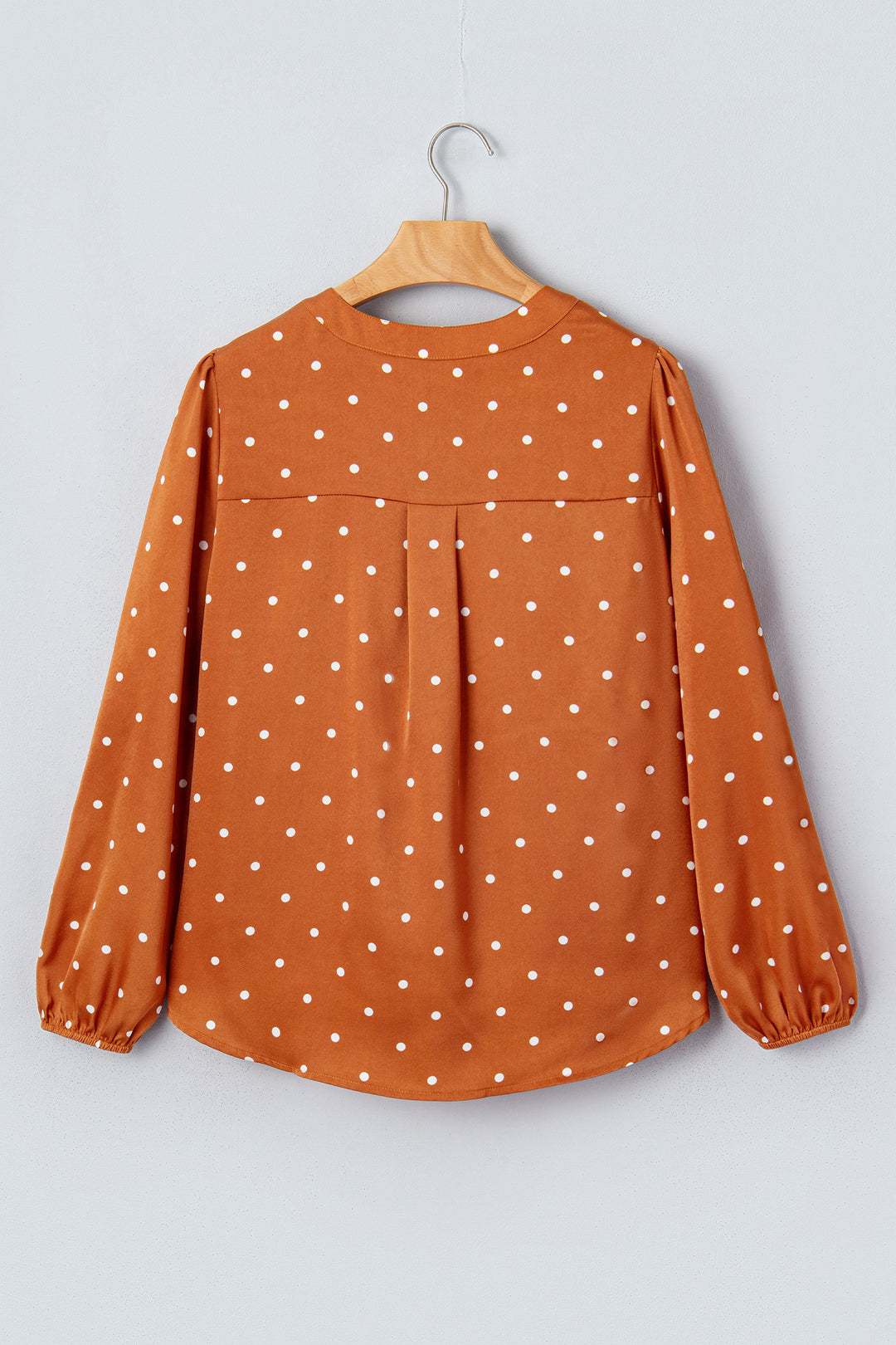 Brown Polka Dot V Neck Long Sleeve Blouse