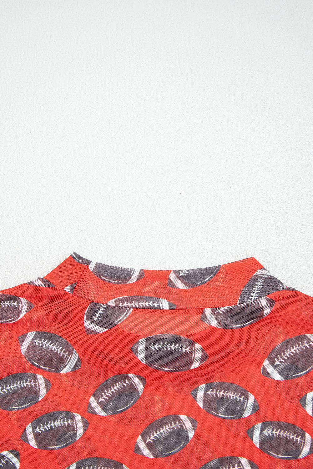 Red Rugby Game Day Sheer Mesh Long Sleeve Top