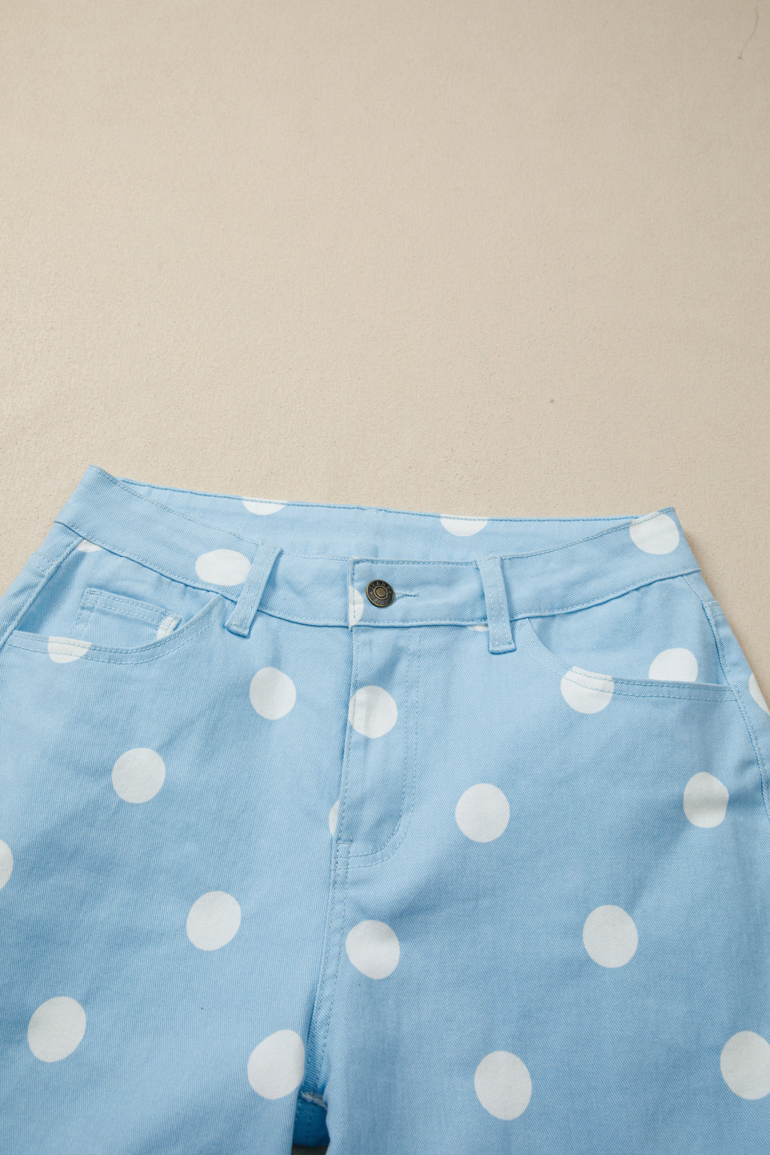 Sky Blue Polka Dot Print Raw Hem Shift Jeans