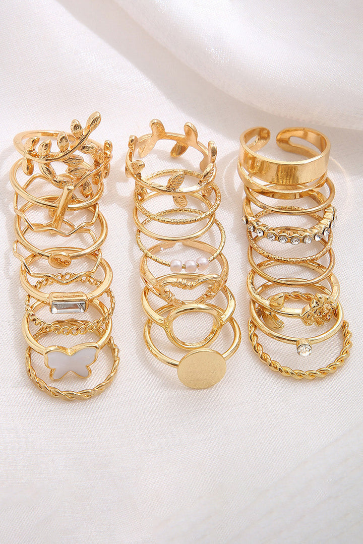 Butterfly Vines Hollowed Heart Geometric 24-piece Ring set