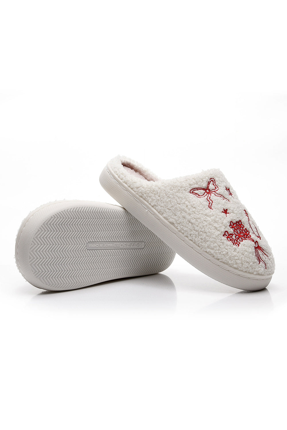 Plush Asymmetric Wedding Doodles Embroidered Slippers
