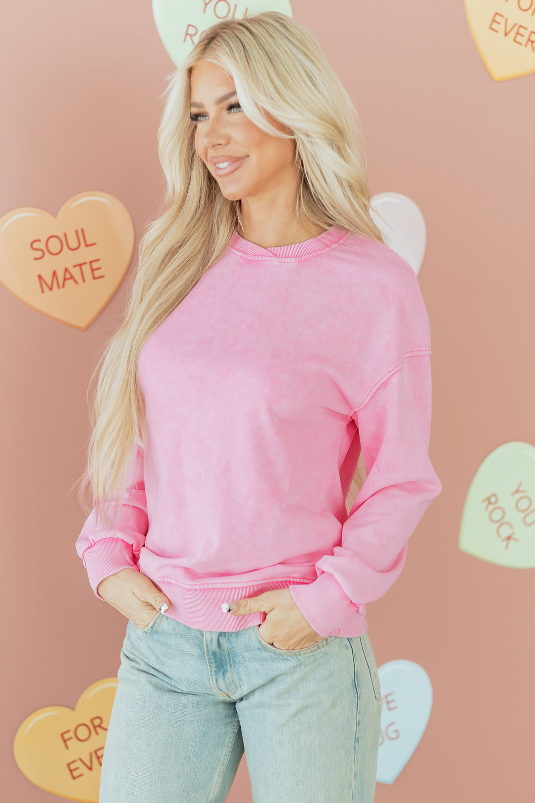Mineral Wash Crossed Crew Neck Drop Shoulder Loose Sweatshirt