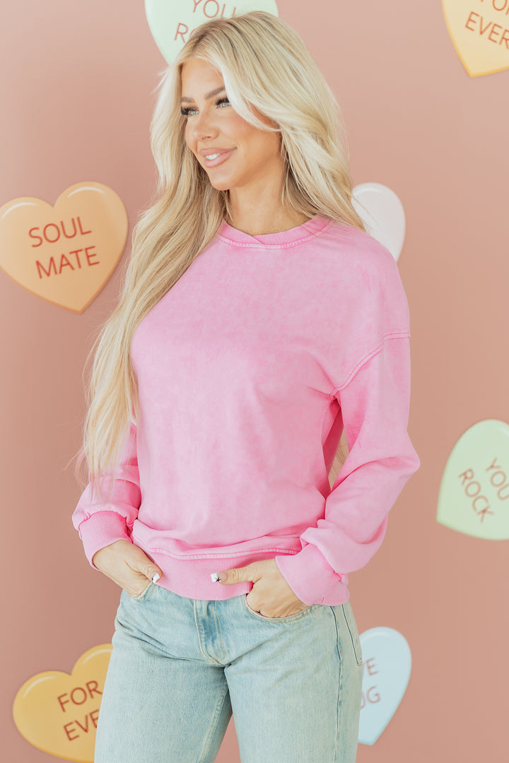 Mineral Wash Crossed Crew Neck Drop Shoulder Loose Sweatshirt