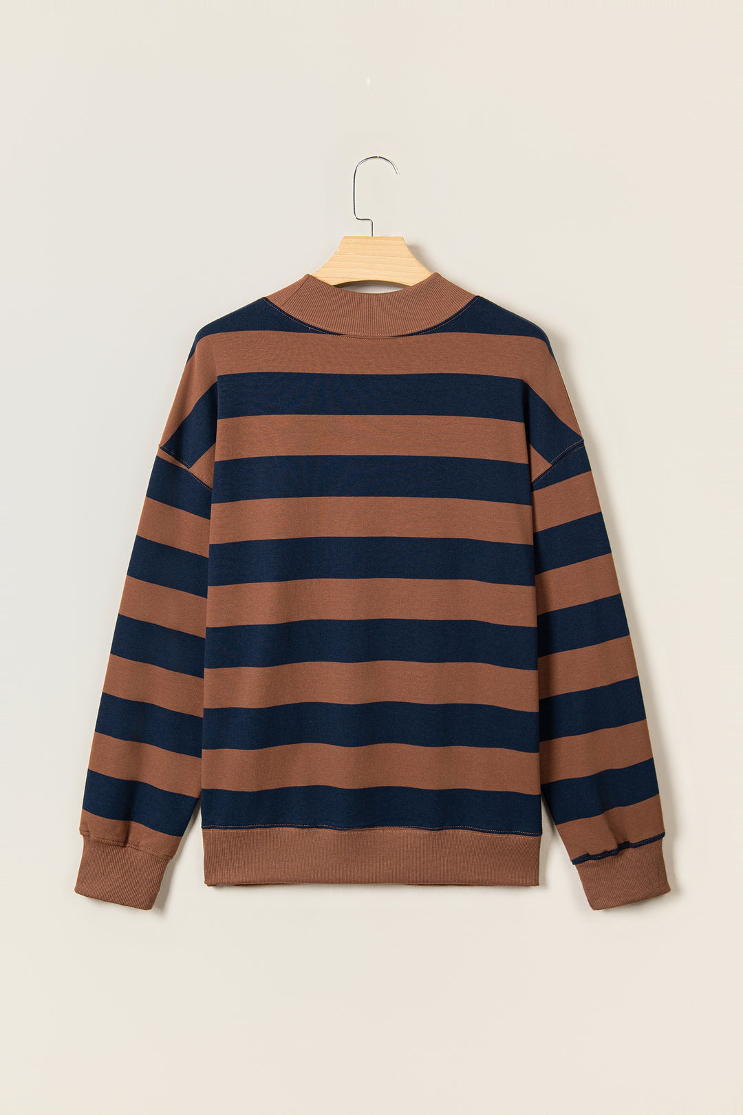 Brown Stripe Colorblock Mock Neck Relaxed Sweatshirt