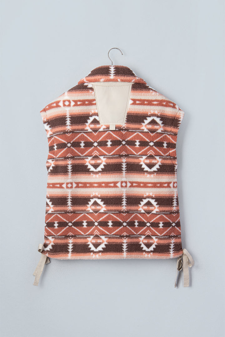 Multicolour Geometric Print Fleece Metal Button Placket Shift Silhouette Vest