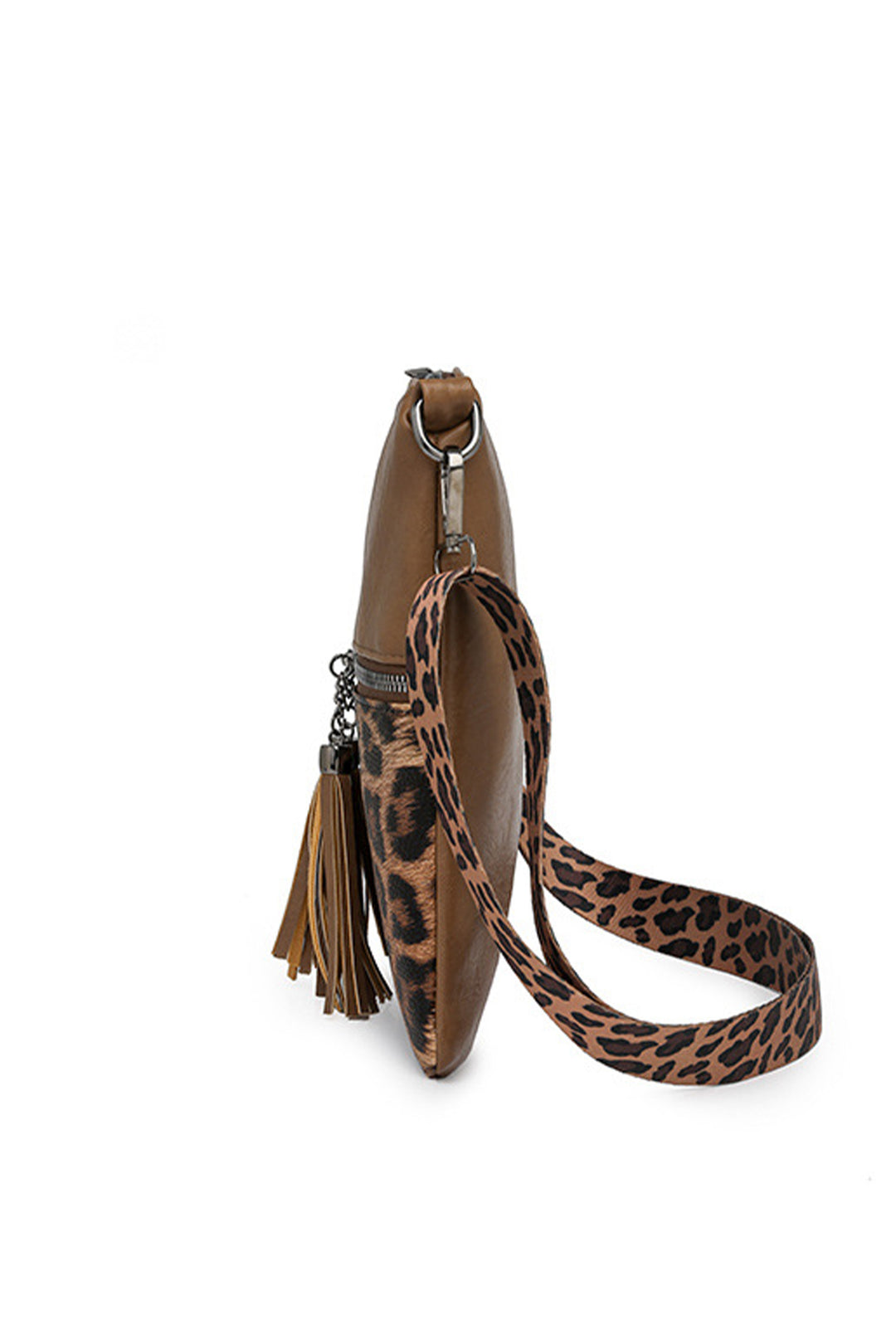Coffee Leopard Contrast PU Leather Single Shoulder Mini Bag