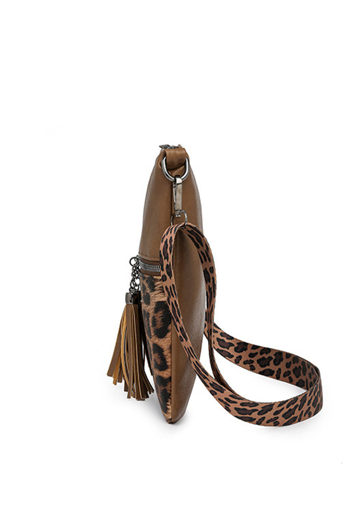 Coffee Leopard Contrast PU Leather Single Shoulder Mini Bag