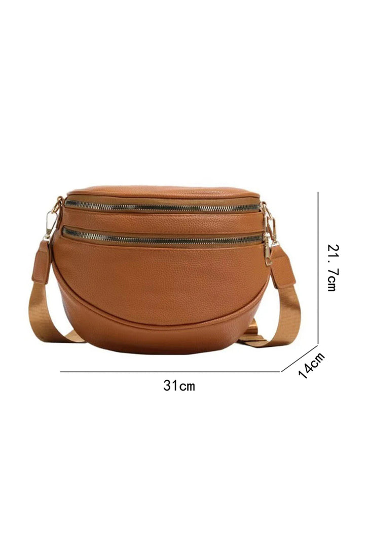 Double Zip Faux Leather Crossbody Bag