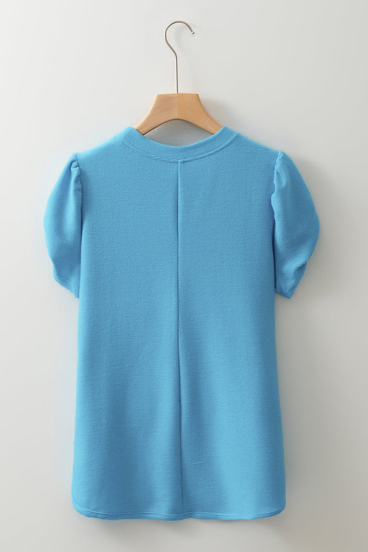 Bubble Sleeve Solid Color Elegant T-Shirt