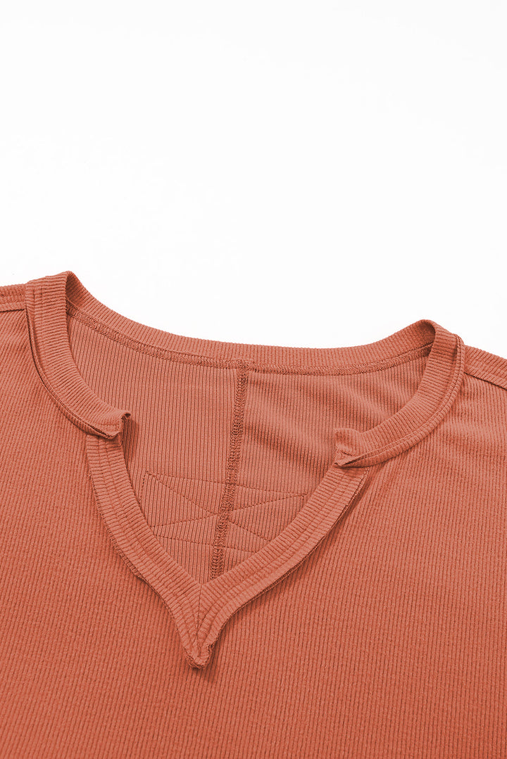Plus Size Exposed Seam V Neck Long Sleeve Top