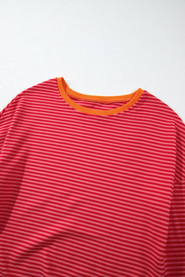 Two Tone Striped Side Buttons Drop Shoulder Top
