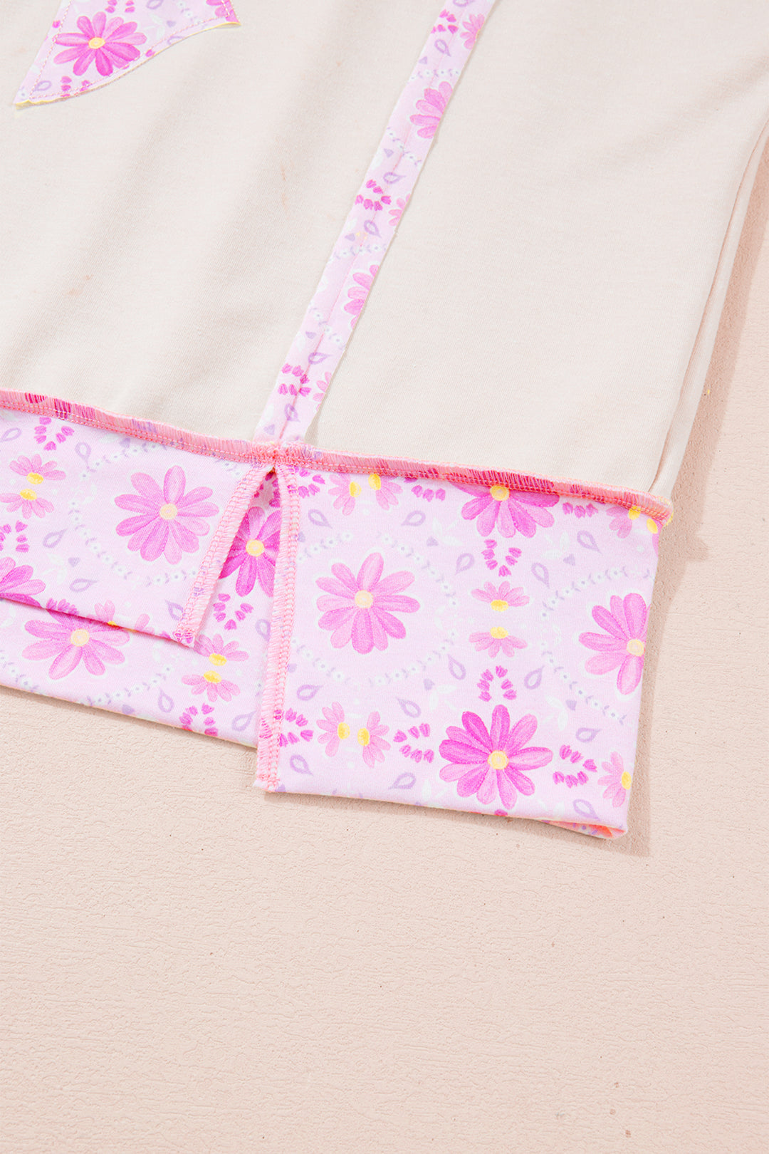 Apricot Daisy Floral Bow Contrast Patchwork Loose T Shirt