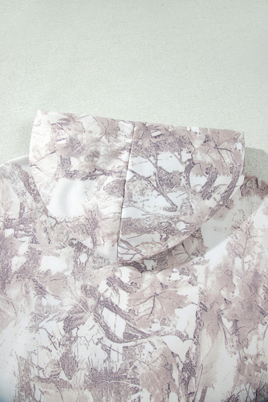 Gray Abstract Print Ribbed Cuffs Hem Long Sleeve Hoodie