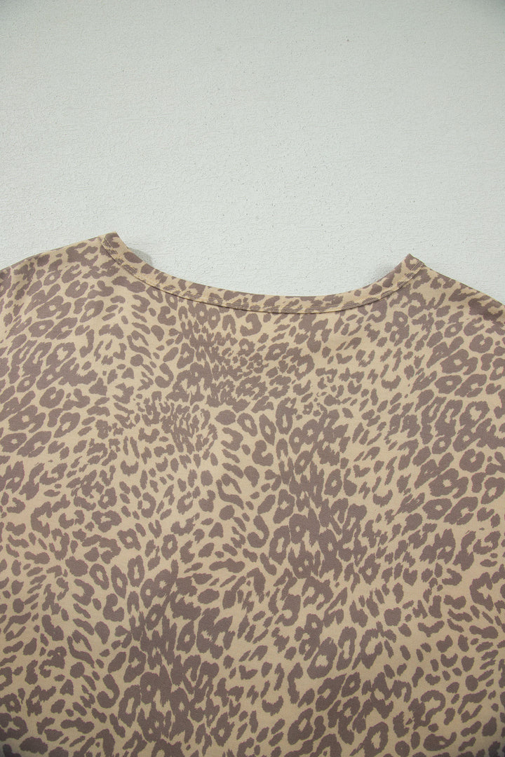 Khaki Leopard Retro Studded Star Patch Loose Tee