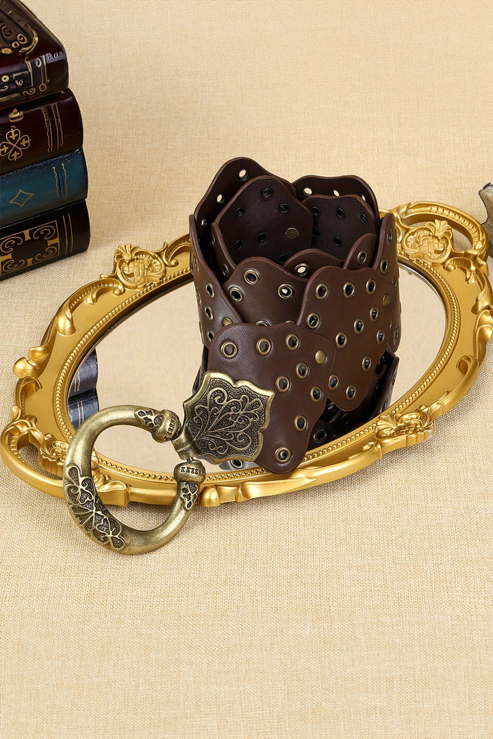 Y2K Antik Bronze Kreis Ösen Detail Western Ledergürtel