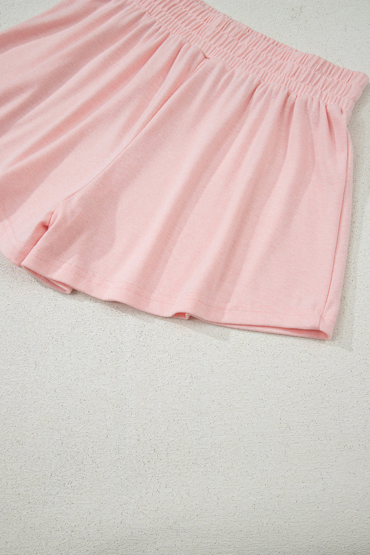 Pink 3 Pcs Crop Tank Top Shorts with Cardigan Lounge Set