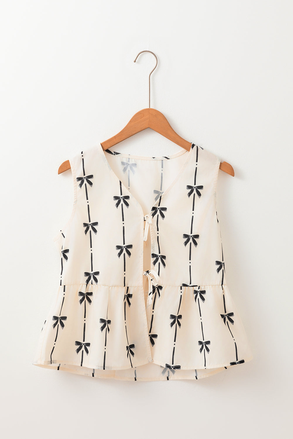 Bow Printed Tie Closure Ruffled Vest